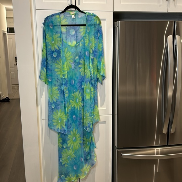 Silk & Satin Sheer Floral 2 piece Robe and Nightgown Women size L - XL - Picture 13 of 13